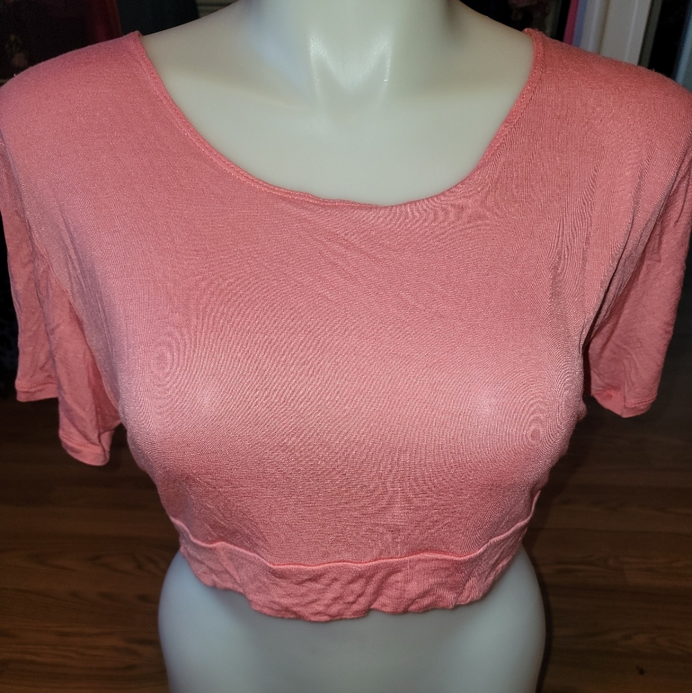 NEW NWOT Half Tee Women's Pink Crop Top Sz 2XL
